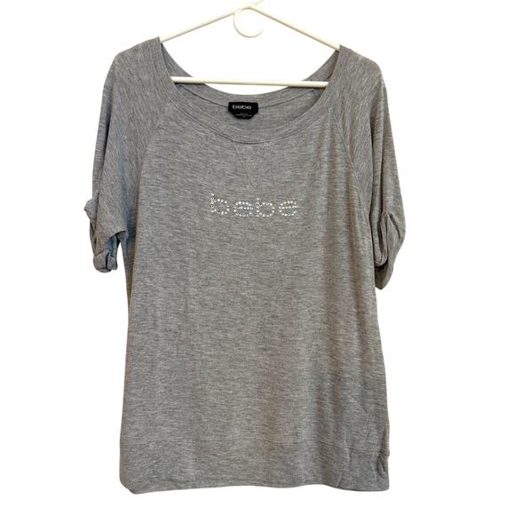 Y2K Bebe Women’s Short Sleeve Crystal Logo T Shirt Size M Soft Comfy Relaxed Fit - Picture 1 of 6